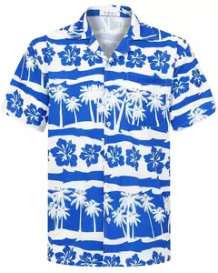 Camisa havaiana masculina de botão manga curta, estampada em coqueiro, camisa aloha, camisa casual de praia, plus size, moda verão, 6XL