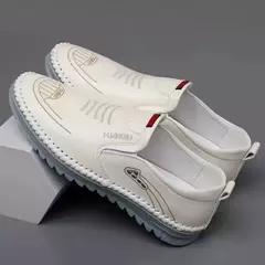 Sapato de couro casual masculino, sola macia, respirável, tendão de vaca, trabalho, dirigindo, feijão, vestido de negócios masculino na internet