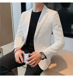Imagem do Casaco de peito único masculino, blazer slim fit, blazers grandes, casacos elegantes de luxo, outwear casual coreano para casamento