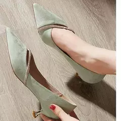 Sapatos de cinta oblíqua de uma palavra para mulheres, sapatos de salto baixo, bombas pontiagudas de strass, pequenos, frescos, novos - comprar online