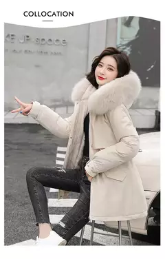 Parka longa de lã com capuz feminino com gola de pele, casaco fino, roupas acolchoadas, neve quente, moda inverno, novo, 2023 - loja online