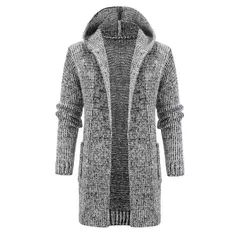 Cardigan de malha com capuz longo masculino, casaco comprido, Europa e Estados Unidos na internet