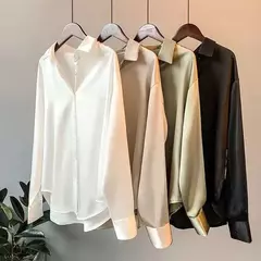 Blusa feminina de manga comprida de cetim vintage, camisa sedosa, blusa de escritório de trabalho, camisa casual feminina, outono - Wolf Magazine