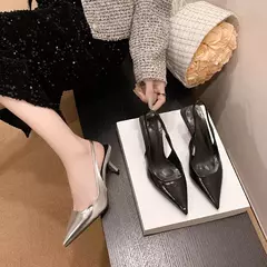 Salto Alto para Mulher, Sapatos de Deslizamento, Escritório e Carreira, Sólido, Sexy, Moda, Verão, 2022, Sandálias - comprar online