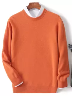 Suéter de manga comprida com o pescoço, 100% lã merino, top solto quente, cor sólida, clássico, pulôver de malha, outono inverno - loja online