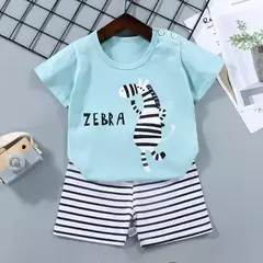 Conjunto de roupas para crianças de 1 a 6 anos, pijama de algodão com listra e shorts, design cartoon, estampa de zebra e dinossauro, 2 peças - Wolf Magazine