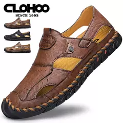 Tampão-sapatos de couro respirável para homens, sapatos de buraco oco, fundo macio, superfície macia, sandálias casuais na internet