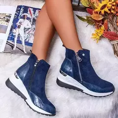 Botas vulcanizadas de cano alto com cunhas plataforma para mulheres, sapatilhas volumosas em tamanhos maiores, outono e inverno, 2024 - loja online