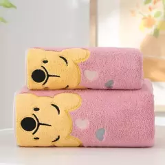 Winnie Bear Bath Towel Set para Crianças, Macio e Absorvente, Coral Velvet, Home Wash, Desenhos animados na internet