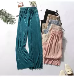 Calça casual de cintura alta feminina, fundo de sino emagrecedor, cor sólida, seda do gelo, faixa elástica na cintura, novo estilo, verão, por atacado - loja online