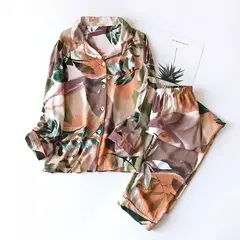 Imagem do Pijama de manga comprida para senhoras, pijamas, pijamas femininos, 100% viscose, plus size, 3XL, novo para primavera e verão