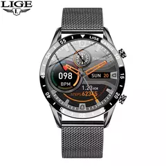 LIGE-Luxo Full Circle Touch Screen Smart Watch para Homens, Bluetooth Call, Faixa de Aço, Impermeável, Esportes, Fitness, Android, iOS - Wolf Magazine