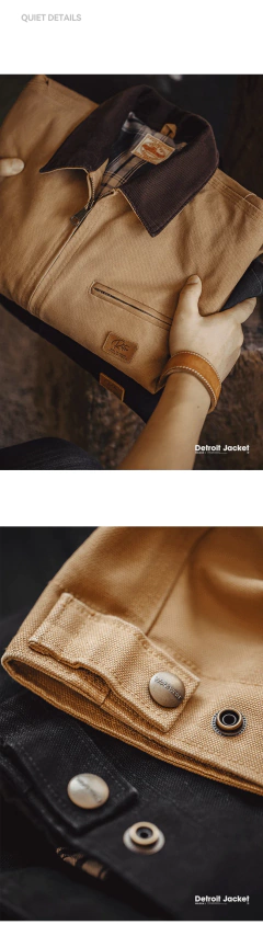 Maden J001 - Casaco de Caça Régua Detroit para Homem de Outono, Tecido de Lã Retro, Bolsos de Algodão Resistente, Design de Colarinho Lapel e Fechadura Ziper - Wolf Magazine