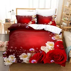 Rosas vermelhas conjunto capa de edredão rainha tamanho rei completa 3d conjuntos cama flor fronha colcha roupa única cama dupla 220x240 200x200 - comprar online