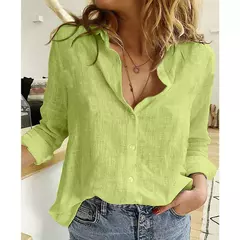 Camisa de linho de algodão vintage borboleta impressão superior lapela manga longa ol feminino topos casual branco botão acima camisas blusas na internet