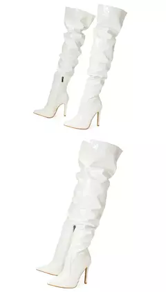 Eilyken-Patent Leather Apontado Toe Salto Alto para Mulheres, Botas Vermelhas Sobre o Joelho, Sapatos de Zíper Lateral, Stiletto Sólido, Calçado Feminino - comprar online