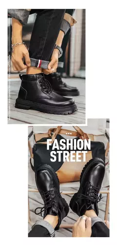 Bota de camurça vintage masculina, botas de combate com renda, sapatos de lazer quentes ao ar livre, moda outono e inverno - loja online