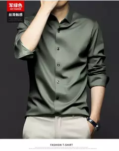 Camisa de seda gelo manga longa masculina, slim fit, suave, anti-rugas, sem engomar, cor sólida, camisas de luxo, 6XL na internet