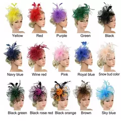 Chapéu Fascinator para Mulheres, Tea Party Headband, Coquetel De Casamento Malha, Penas De Flores, Grampo De Cabelo
