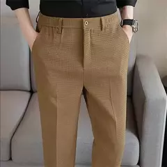 Imagem do Calça de waffle masculina, calça de negócios masculina de casamento e social, vestido de baile e festa, preto e branco, nova moda, 2024