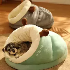 Quente pequeno cão canil cama respirável casa do cão bonito chinelos em forma de cama do cão gato saco de dormir dobrável lavável casa para animais de estimação