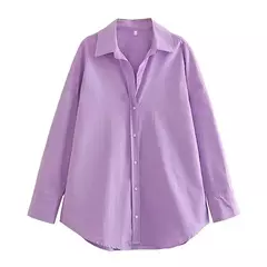 TRAF-Camisa multicolor de botões para mulheres, blusa de manga comprida, blusas extragrandes, streetwear feminino, verão