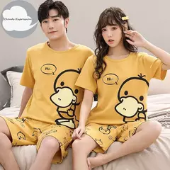 Desenhos animados pato impressão pijama conjuntos para jovens amantes, pijamas de algodão, ternos curtos para casais, moda homewear, verão, 4XL - Wolf Magazine