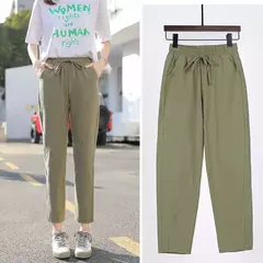 Calça feminina harém de linho algodão, elástico sólido na cintura, cores doces, calça casual feminina, primavera, verão - comprar online