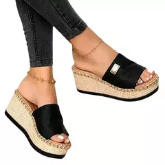 Imagem do Sandália casual de salto alto para mulheres, fundo grosso, sapatos femininos, sandálias de verão lazer, chinelos de mulas plataforma