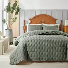Conjunto de colcha, capa de cama de poliéster + fronha, colcha de verão acolchoada bege, verde liso queen king 176*230cm 3 peças personalizadas - Wolf Magazine