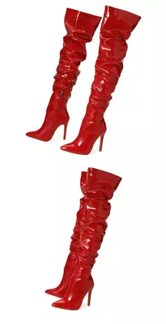 Imagem do Eilyken-Patent Leather Apontado Toe Salto Alto para Mulheres, Botas Vermelhas Sobre o Joelho, Sapatos de Zíper Lateral, Stiletto Sólido, Calçado Feminino