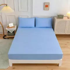 Kuup-Poliéster Equipado lençol e fronhas, monocromático, elástico, em torno da tampa do colchão, cama queen size, 3pcs - comprar online