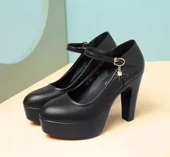 Bombas plataforma de salto bloco para mulheres, salto alto com fivela, sapatos femininos, elegantes sapatos pretos de escritório, primavera, outono, 2023 - comprar online