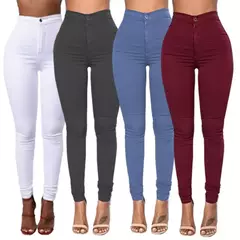 Perneiras femininas de cintura alta, jeans stretch, calça lápis rosa, 2024