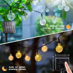 Solar Crystal Ball Fairy String Lights, decoração de Natal impermeável, guirlanda de acampamento ao ar livre, festa de jardim, 5m, 20L, 1Pc - loja online
