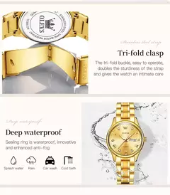 Imagem do OLEVS-Relógio De Pulso Impermeável De Aço Inoxidável Feminino, Relógios Originais Para Senhoras, Relógio De Pulso De Quartzo De Luxo, Ouro