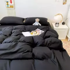 Soft lavado algodão roupa de cama Set, Duvet Cover, fronha e lençol, Home Bedclothes, cama preta - comprar online