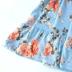 Vestido de deslizamento estampado fora do ombro feminino, babado, alça, mini vestido, floral, sem costas, curto, praia, verão, 2024