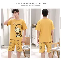 Desenhos animados pato impressão pijama conjuntos para jovens amantes, pijamas de algodão, ternos curtos para casais, moda homewear, verão, 4XL na internet