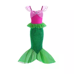 Imagem do Meninas escala roxa princesa sereia ariel cosplay vestido de halloween vestido de festa de aniversário meninas verão praia vestido de férias