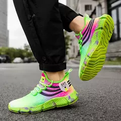 Tênis de corrida antiderrapante respirável masculino, tênis leve, calçado verde fluorescente, calçado confortável, nova moda - comprar online