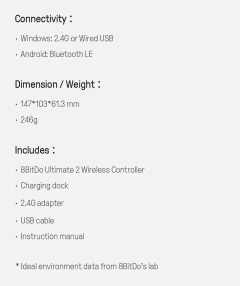 Controlador de jogos sem fio 8BitDo Ultimate 2 para PC e Android com joysticks TMR, gatilhos comutáveis, controle de movimento, 8 velocidades - loja online