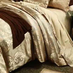 Luxo Jacquard cama conjunto, capa de edredão, flor dourada, king size, 2 fronha, única fronha, alta qualidade, 2 pcs, 3pcs - comprar online