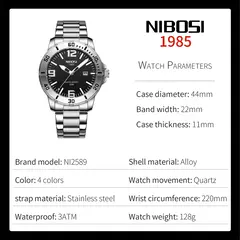 Imagem do Nibosi-relógios de pulso de quartzo masculino, marca de luxo, negócios, luminoso, à prova d'água, com calendário, para homens, 2024