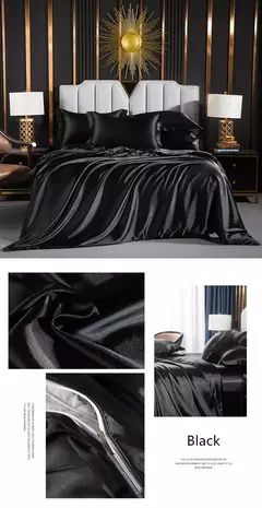 Cama de seda sólida com capa de edredão, lençol, folha plana, fronha, lençol de luxo, rei, rainha, duplo, Twin Size - Wolf Magazine