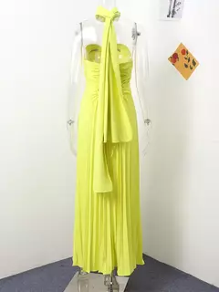 Vestido longo plissado sem alças feminino, Elegante, Sem alças, Fita, Plissado, Sexy, Sem mangas, Sem encosto, Lady, Festa à noite, Novo, Verão, 2022 - loja online