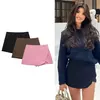 TRAF-Mini-saia de cintura alta feminina, calção envoltório, preto, rosa, sexo, verão, moda outono
