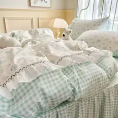 Conjunto de cama coreano para meninas, capa de edredão floral fronha de linho, lençol plano, gêmeo, solteiro, queen size, 3 peças - loja online