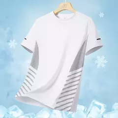 T-shirt corrida de seda gelo masculina, top fino, secagem rápida, manga curta, respirável, impressão reflexiva, esportes fitness, verão, 5XL - Wolf Magazine