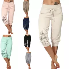 Calças casuais com ajuste solto estampadas com cinto, calças elegantes de cintura alta - comprar online